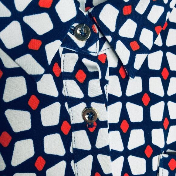 Donna Morgan Long Sleeve Shift Dress Collared Geometric Blue/White/orange Size 6 - Picture 6 of 10